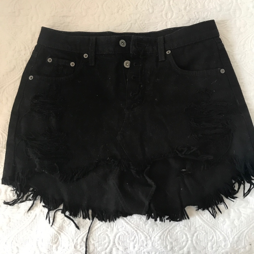 Lf denim black fringe skirt